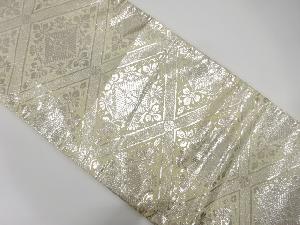 アンティーク　純銀箔　斜め格子に花菱模様織り出し袋帯（材料）